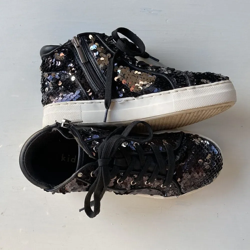 Kidpik Black Sequin Hightop Sneakers Size 3